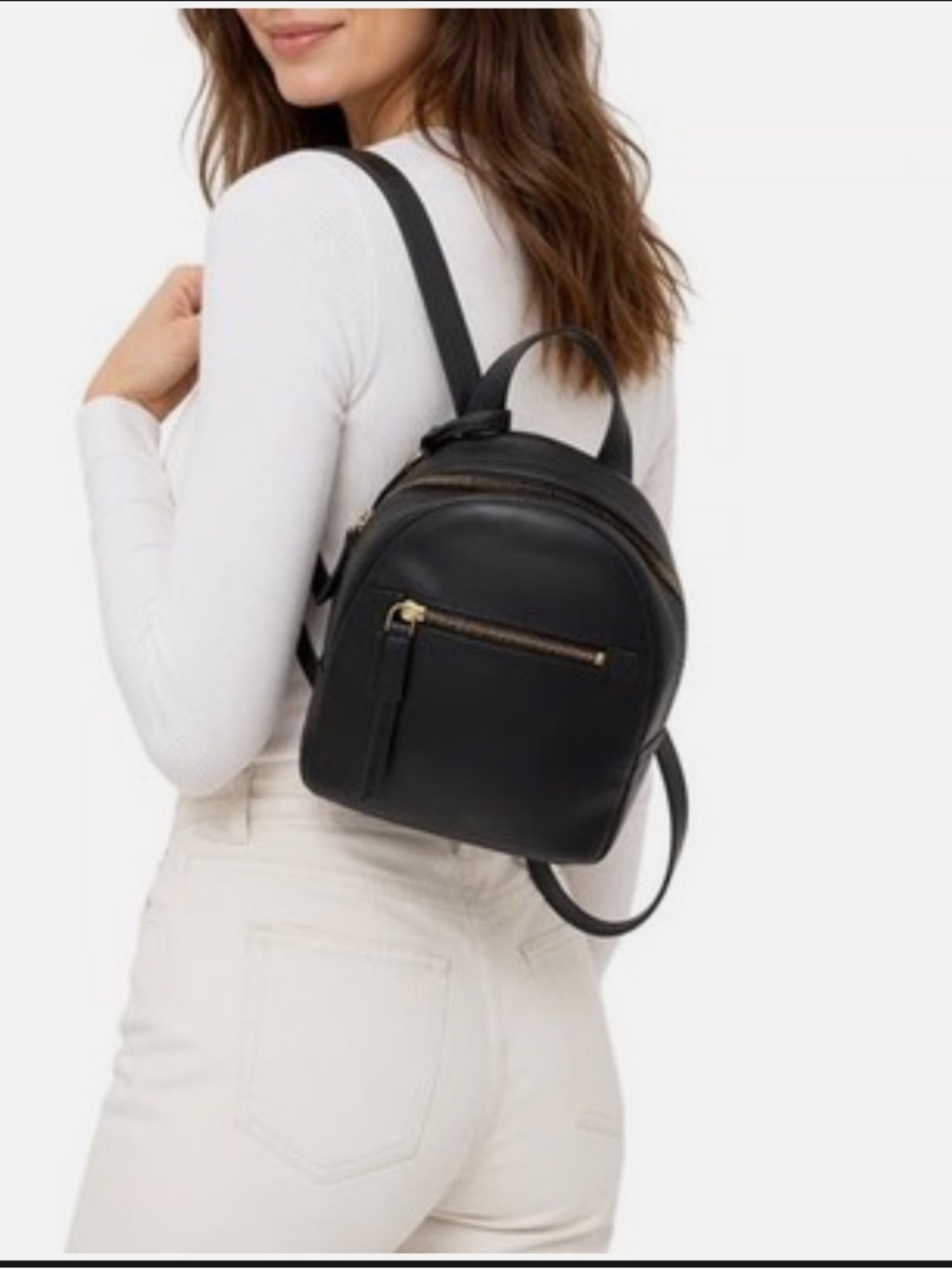 Fossil Megan Womens Backpack Black Pebbled Leather Adjustable Shoulder Strap Bag